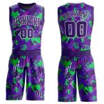 Personalized Purple Purple-White Music Festival Round Neck Sublimation Basketball Suit Jersey Team Custom Name and Number