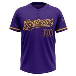 Personalized Purple Purple-Yellow Two-Button Unisex Softball Jersey Team Custom Name and Number