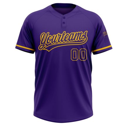 Personalized Purple Purple-Yellow Two-Button Unisex Softball Jersey Team Custom Name and Number