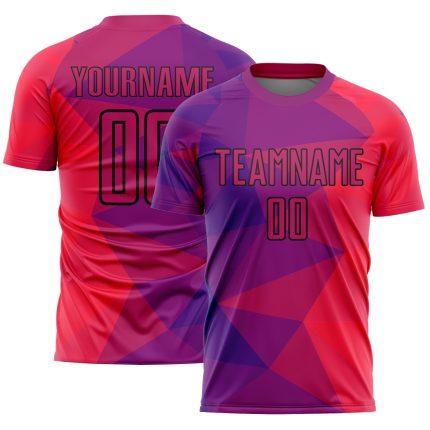 Personalized Purple Red-Black Geometric Shapes Sublimation Soccer Uniform Jersey Team Custom Name and Number