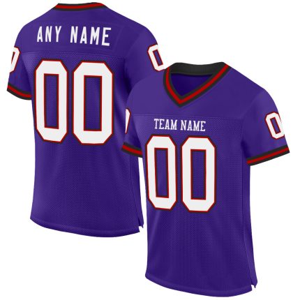 Personalized Purple Red-Black Mesh Authentic Throwback Football Jersey Team Custom Name and Number