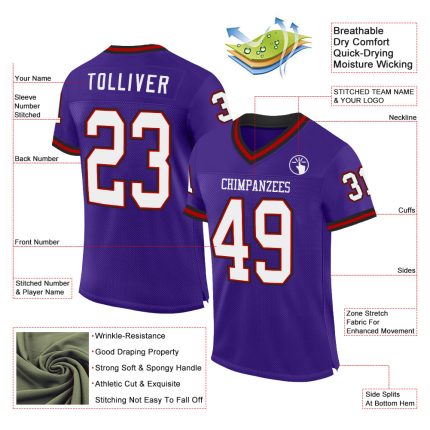 Personalized Purple Red-Black Mesh Authentic Throwback Football Jersey Team Custom Name and Number