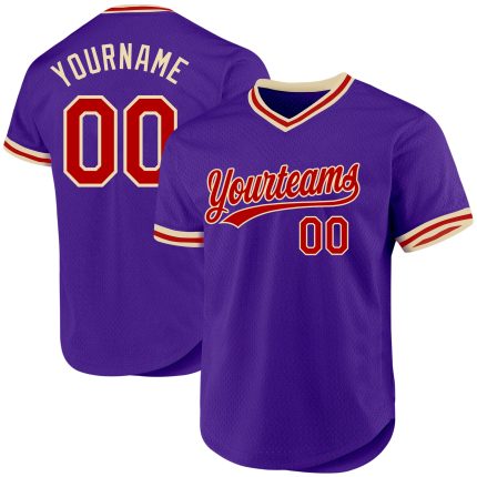 Personalized Purple Red-Cream Authentic Throwback Baseball Jersey Team Custom Name and Number