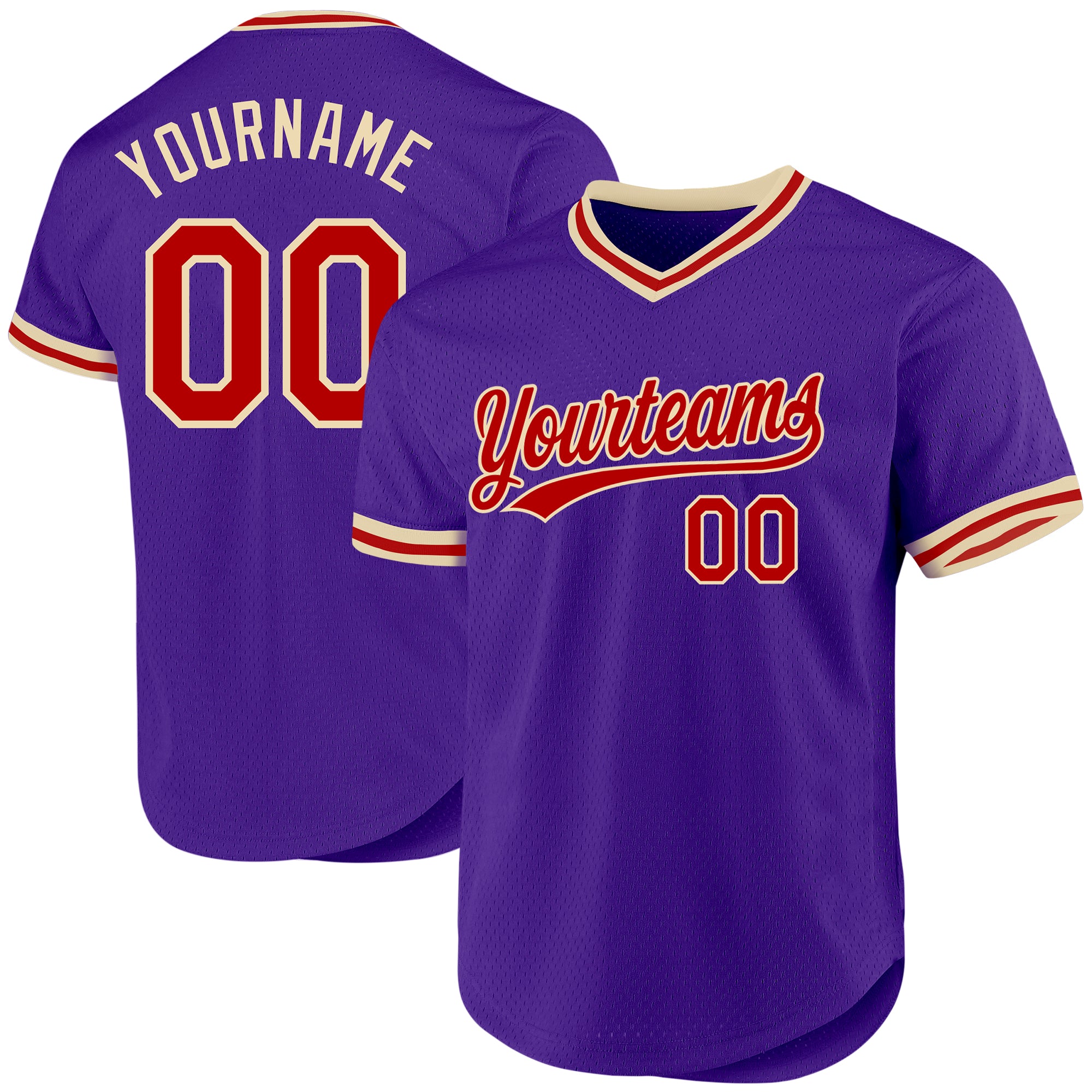 Personalized Purple Red-Cream Authentic Throwback Baseball Jersey Team Custom Name and Number