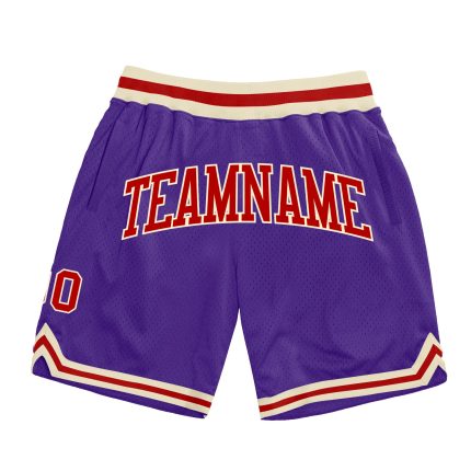 Personalized Purple Red-Cream Authentic Throwback Basketball Shorts Team Custom Name and Number