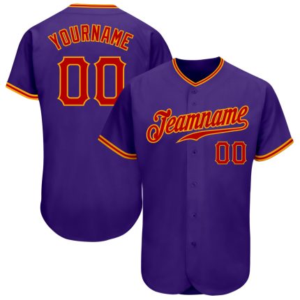 Personalized Purple Red-Gold Authentic Baseball Jersey Team Custom Name and Number