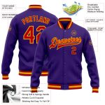 Personalized Purple Red-Gold Bomber Full-Snap Varsity Letterman Jacket Team Custom Name and Number