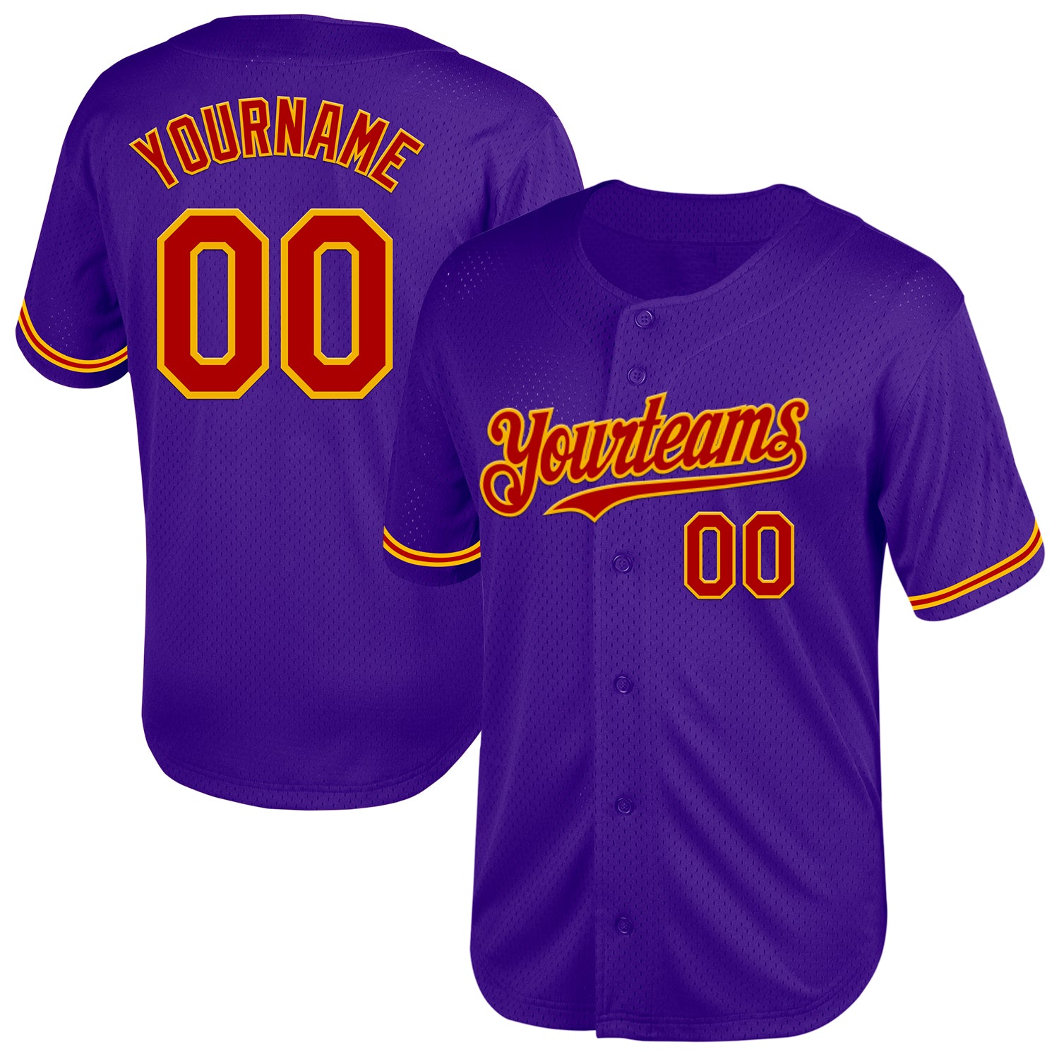 Personalized Purple Red-Gold Mesh Authentic Throwback Baseball Jersey Team Custom Name and Number