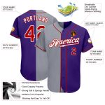 Personalized Purple Red-Gray Authentic Split Fashion Baseball Jersey Team Custom Name and Number