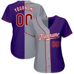 Personalized Purple Red-Gray Authentic Split Fashion Baseball Jersey Team Custom Name and Number
