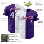 Personalized Purple Red-Light Blue Pinstripe Authentic Split Fashion Baseball Jersey Team Custom Name and Number