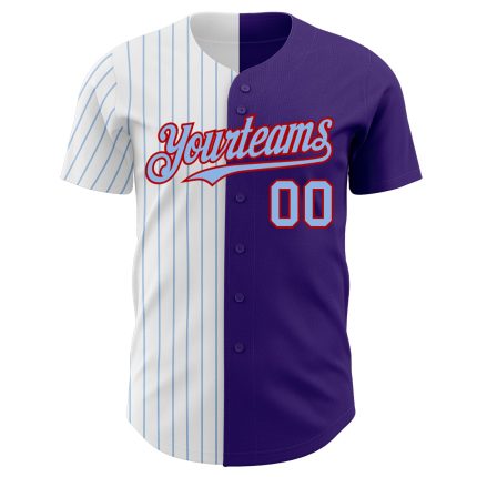 Personalized Purple Red-Light Blue Pinstripe Authentic Split Fashion Baseball Jersey Team Custom Name and Number