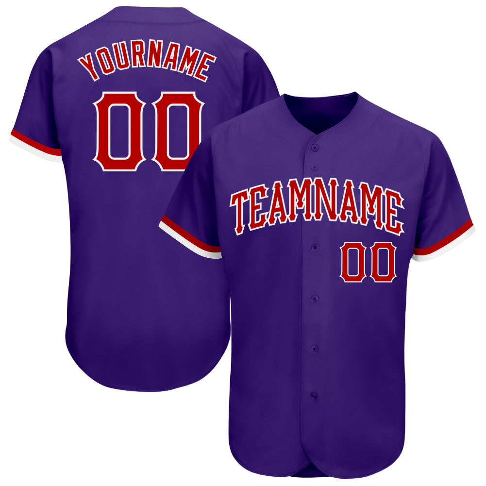 Personalized Purple Red-White Authentic Baseball Jersey Team Custom Name and Number