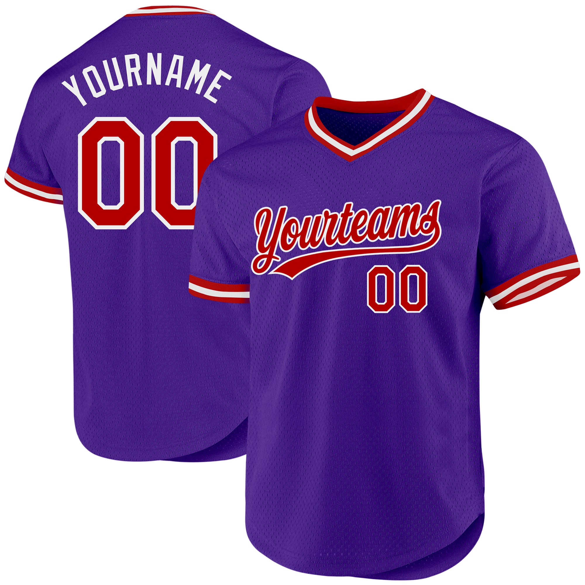 Personalized Purple Red-White Authentic Throwback Baseball Jersey Team Custom Name and Number