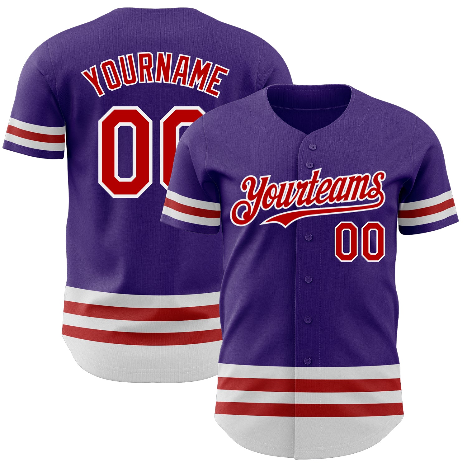 Personalized Purple Red-White Line Authentic Baseball Jersey Team Custom Name and Number