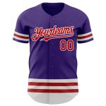 Personalized Purple Red-White Line Authentic Baseball Jersey Team Custom Name and Number