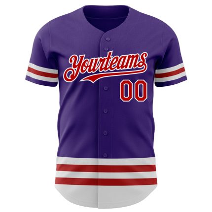 Personalized Purple Red-White Line Authentic Baseball Jersey Team Custom Name and Number