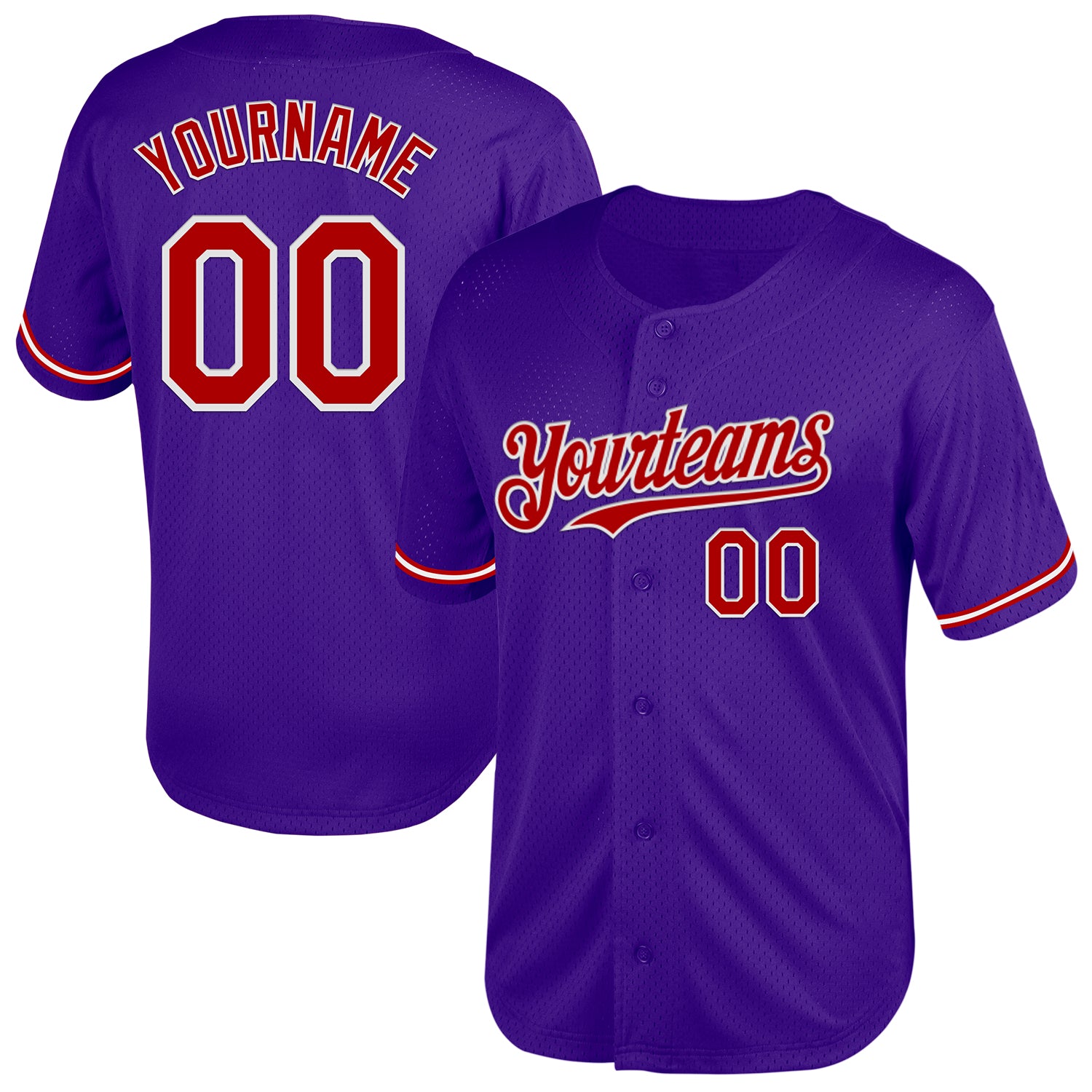 Personalized Purple Red-White Mesh Authentic Throwback Baseball Jersey Team Custom Name and Number