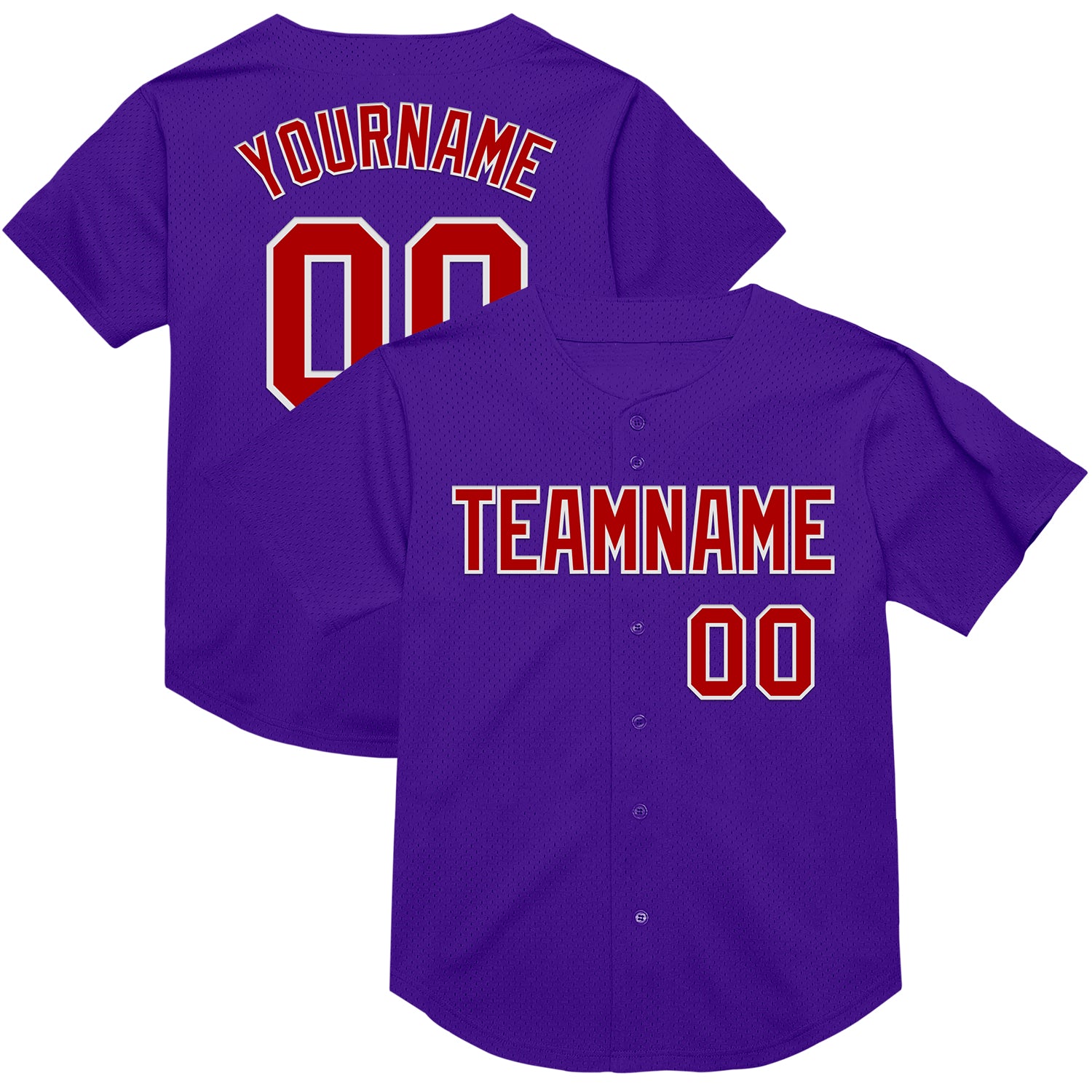 Personalized Purple Red-White Mesh Authentic Throwback Baseball Jersey