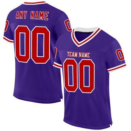 Personalized Purple Red-White Mesh Authentic Throwback Football Jersey Team Custom Name and Number