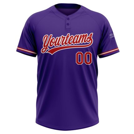 Personalized Purple Red-White Two-Button Unisex Softball Jersey Team Custom Name and Number