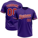 Personalized Purple Red-White Two-Button Unisex Softball Jersey Team Custom Name and Number
