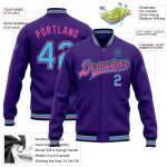 Personalized Purple Sky Blue Black-Pink Bomber Full-Snap Varsity Letterman Jacket Team Custom Name and Number