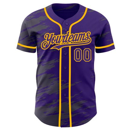 Personalized Purple Steel Gray Splash Ink Gold Authentic Baseball Jersey Team Custom Name and Number