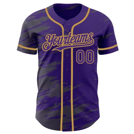 Personalized Purple Steel Gray Splash Ink Old Gold Authentic Baseball Jersey Team Custom Name and Number