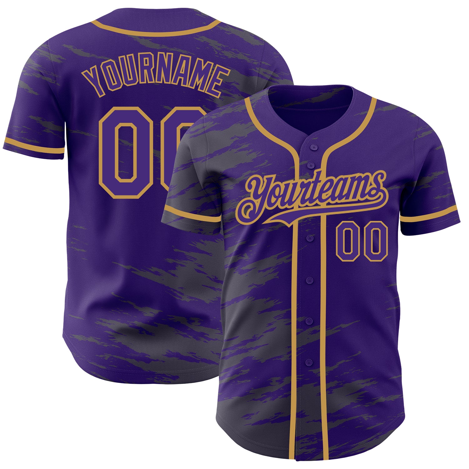 Personalized Purple Steel Gray Splash Ink Old Gold Authentic Baseball Jersey Team Custom Name and Number