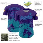 Personalized Purple Teal 3D Pattern Design Abstract Splash Grunge Art Authentic Baseball Jersey Team Custom Name and Number