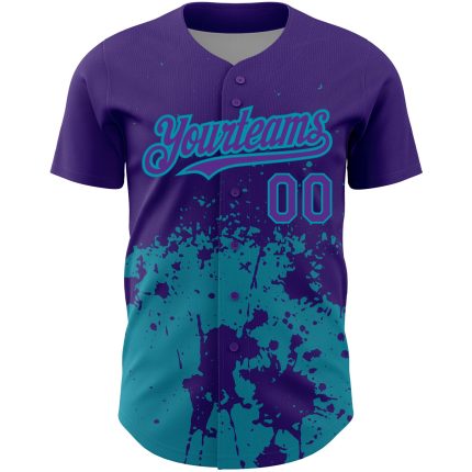 Personalized Purple Teal 3D Pattern Design Abstract Splash Grunge Art Authentic Baseball Jersey Team Custom Name and Number