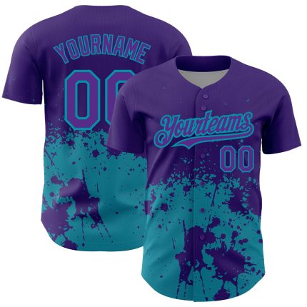 Personalized Purple Teal 3D Pattern Design Abstract Splash Grunge Art Authentic Baseball Jersey Team Custom Name and Number