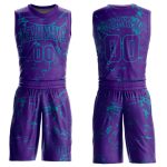 Personalized Purple Teal Abstract Grunge Art Round Neck Sublimation Basketball Suit Jersey Team Custom Name and Number
