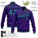 Personalized Purple Teal-Black Bomber Full-Snap Varsity Letterman Jacket Team Custom Name and Number