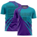 Personalized Purple Teal-Black Curve Lines Sublimation Soccer Uniform Jersey Team Custom Name and Number