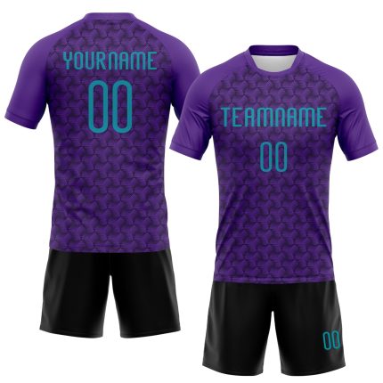 Personalized Purple Teal-Black Geometric Shape Sublimation Volleyball Uniform Jersey Team Custom Name and Number