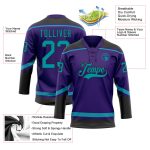 Personalized Purple Teal-Black Hockey Lace Neck Jersey Team Custom Name and Number