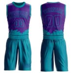 Personalized Purple Teal Color Splash Round Neck Sublimation Basketball Suit Jersey Team Custom Name and Number