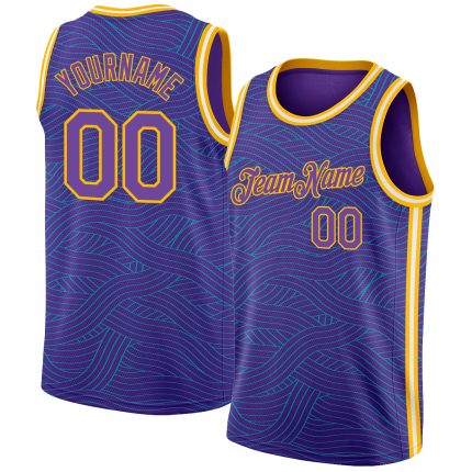 Personalized Purple Teal-Gold Authentic City Edition Basketball Jersey Team Custom Name and Number