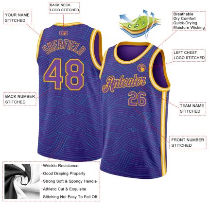 Personalized Purple Teal-Gold Authentic City Edition Basketball Jersey Team Custom Name and Number