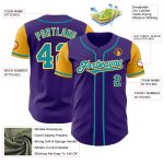 Personalized Purple Teal-Gold Authentic Two Tone Baseball Jersey Team Custom Name and Number