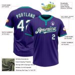 Personalized Purple Teal Pinstripe White-Black Two-Button Unisex Softball Jersey Team Custom Name and Number