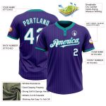 Personalized Purple Teal Pinstripe White Two-Button Unisex Softball Jersey Team Custom Name and Number