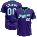 Personalized Purple Teal Pinstripe White Two-Button Unisex Softball Jersey Team Custom Name and Number