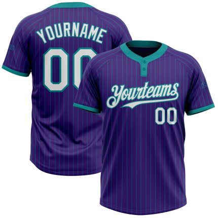 Personalized Purple Teal Pinstripe White Two-Button Unisex Softball Jersey Team Custom Name and Number