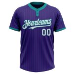 Personalized Purple Teal Pinstripe White Two-Button Unisex Softball Jersey Team Custom Name and Number