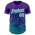 Personalized Purple Teal-White 3D Pattern Design Gradient Style Twinkle Star Authentic Baseball Jersey Team Custom Name and Number