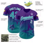Personalized Purple Teal-White 3D Pattern Design Gradient Style Twinkle Star Authentic Baseball Jersey Team Custom Name and Number