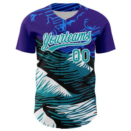 Personalized Purple Teal-White 3D Pattern Design Mountains Authentic Baseball Jersey Team Custom Name and Number